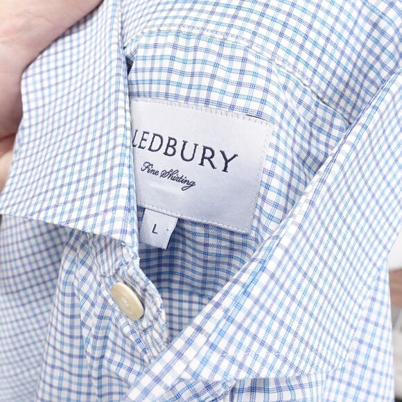 LEDBURY FINE SHIRTING BLUE CHECK BUTTON DOWN SHIRT MENS SIZE L LARGE - Picture 7 of 8